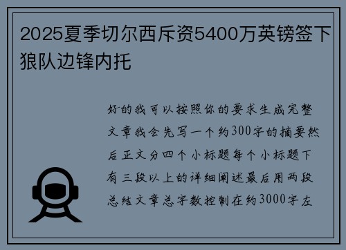 2025夏季切尔西斥资5400万英镑签下狼队边锋内托 2025夏季切尔西斥资5400万英镑签下狼队边锋内托