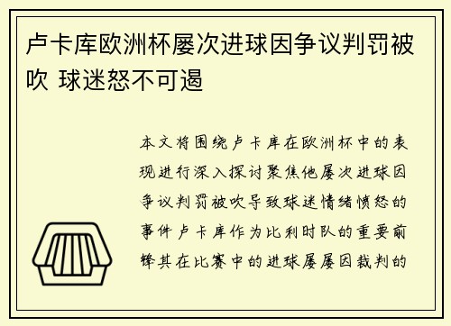 卢卡库欧洲杯屡次进球因争议判罚被吹 球迷怒不可遏